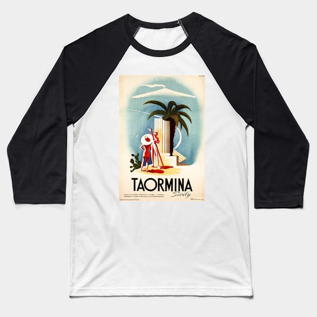 Teatro Antico in TAORMINA Sicily Italy Vintage Travel Baseball T-Shirt by vintageposters